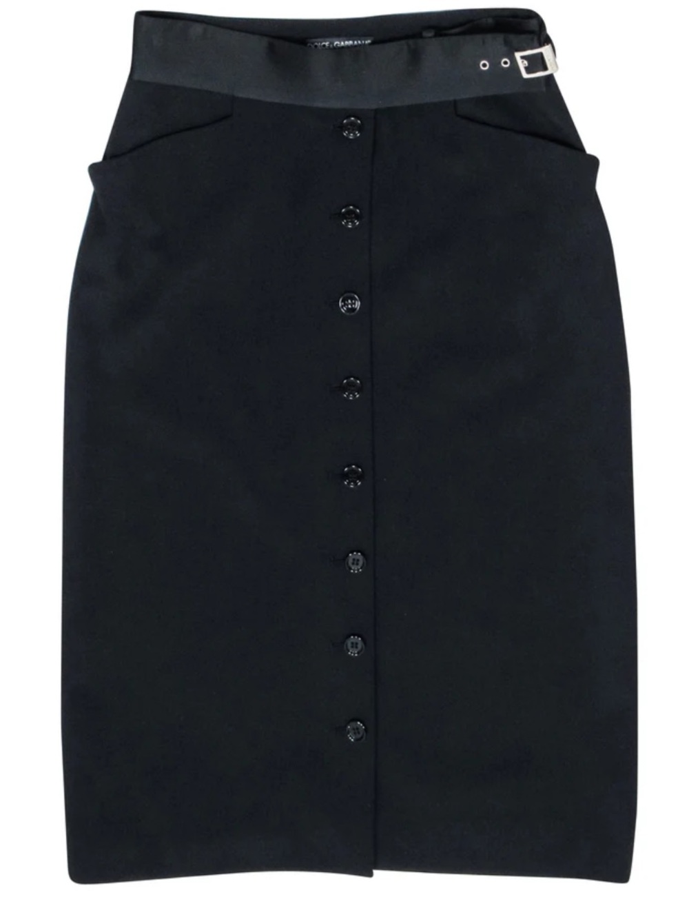Dolce & Gabbana Black Button-Front Pencil Skirt with Belt Detail